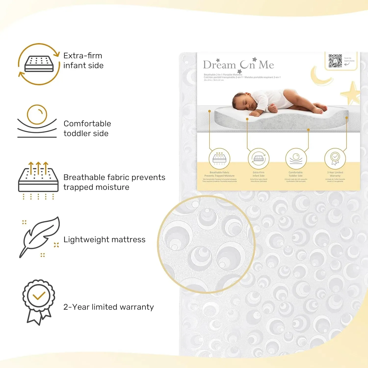 2-in-1 Breathable Two-Sided 3" Portable Mini Crib Mattress