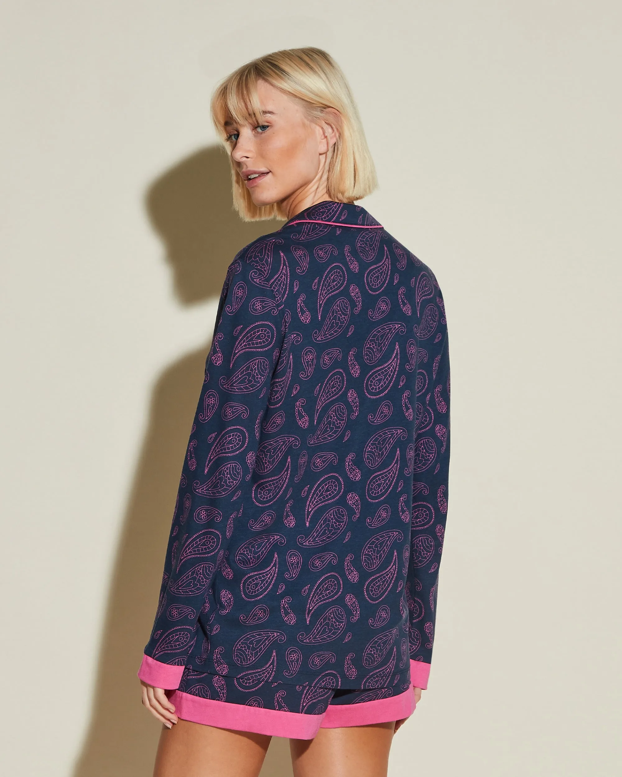 Bedrucktes Langärmeliges Top & Boxer Pyjama-Set