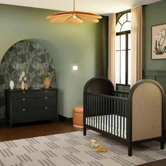Bondi Cane 3-in-1 Convertible Crib w/ Toddler Bed Kit- Black with Natural Cane