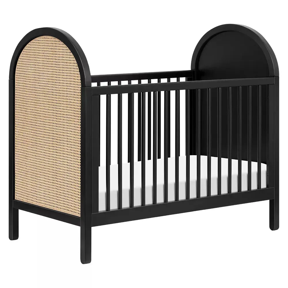 Bondi Cane 3-in-1 Convertible Crib w/ Toddler Bed Kit- Black with Natural Cane