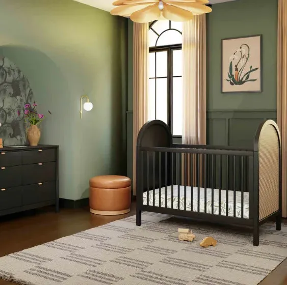 Bondi Cane 3-in-1 Convertible Crib w/ Toddler Bed Kit- Black with Natural Cane