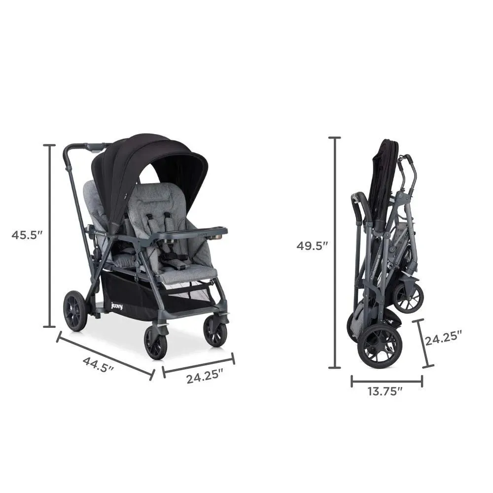 Caboose S Too Double Stroller, Stand on Tandem-Grey Melange