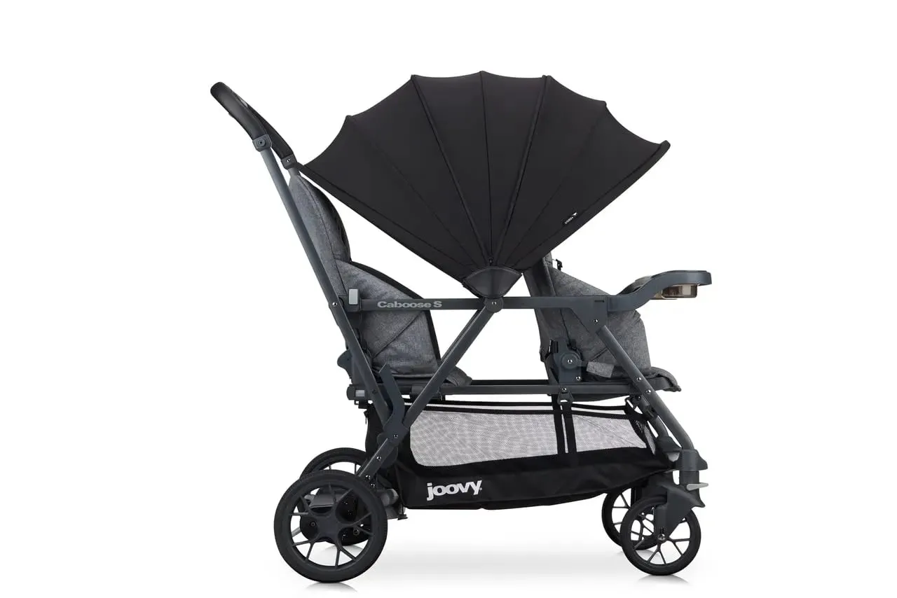 Caboose S Too Double Stroller, Stand on Tandem-Grey Melange