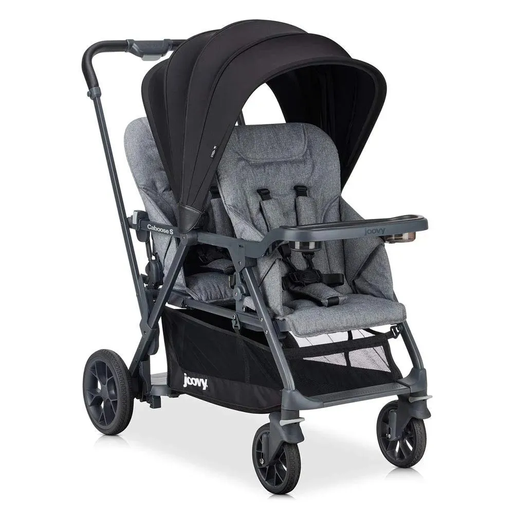 Caboose S Too Double Stroller, Stand on Tandem-Grey Melange