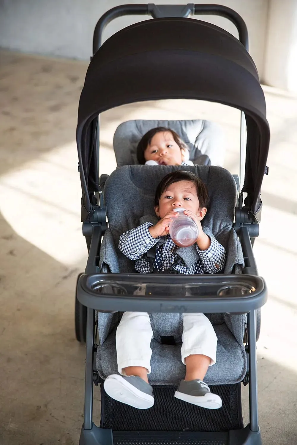 Caboose S Too Double Stroller, Stand on Tandem-Grey Melange