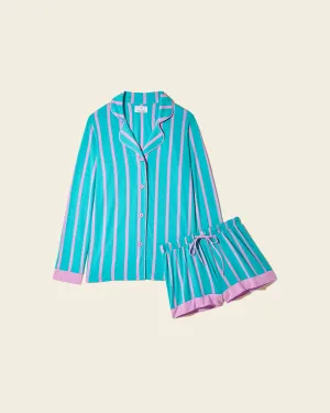 Conjunto De Pijama Estampado Con Camisa De Manga Larga Y Pantalones Cortos