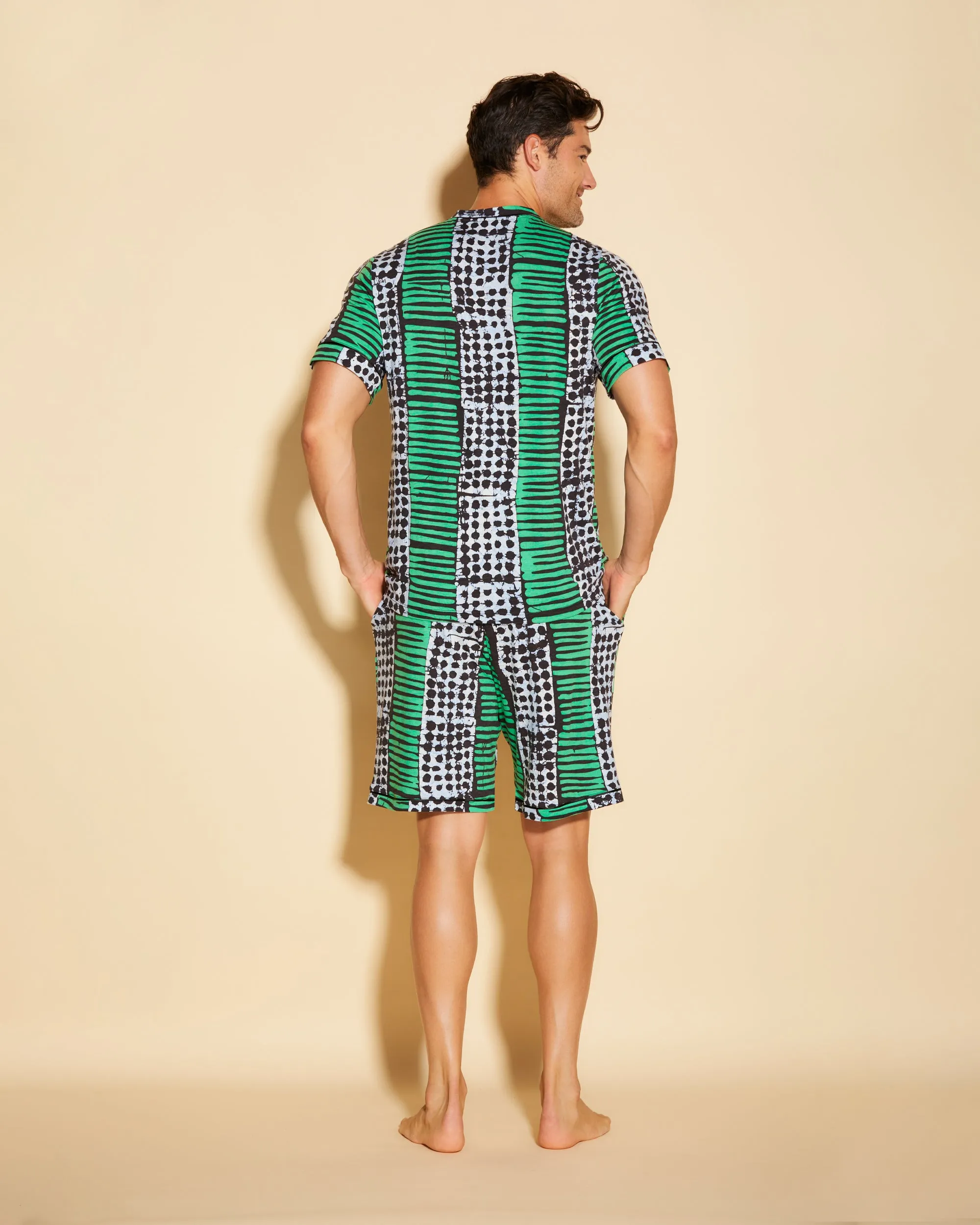Conjunto De Pijama Para Hombre Con Camisa De Manga Corta Y Pantalones Cortos