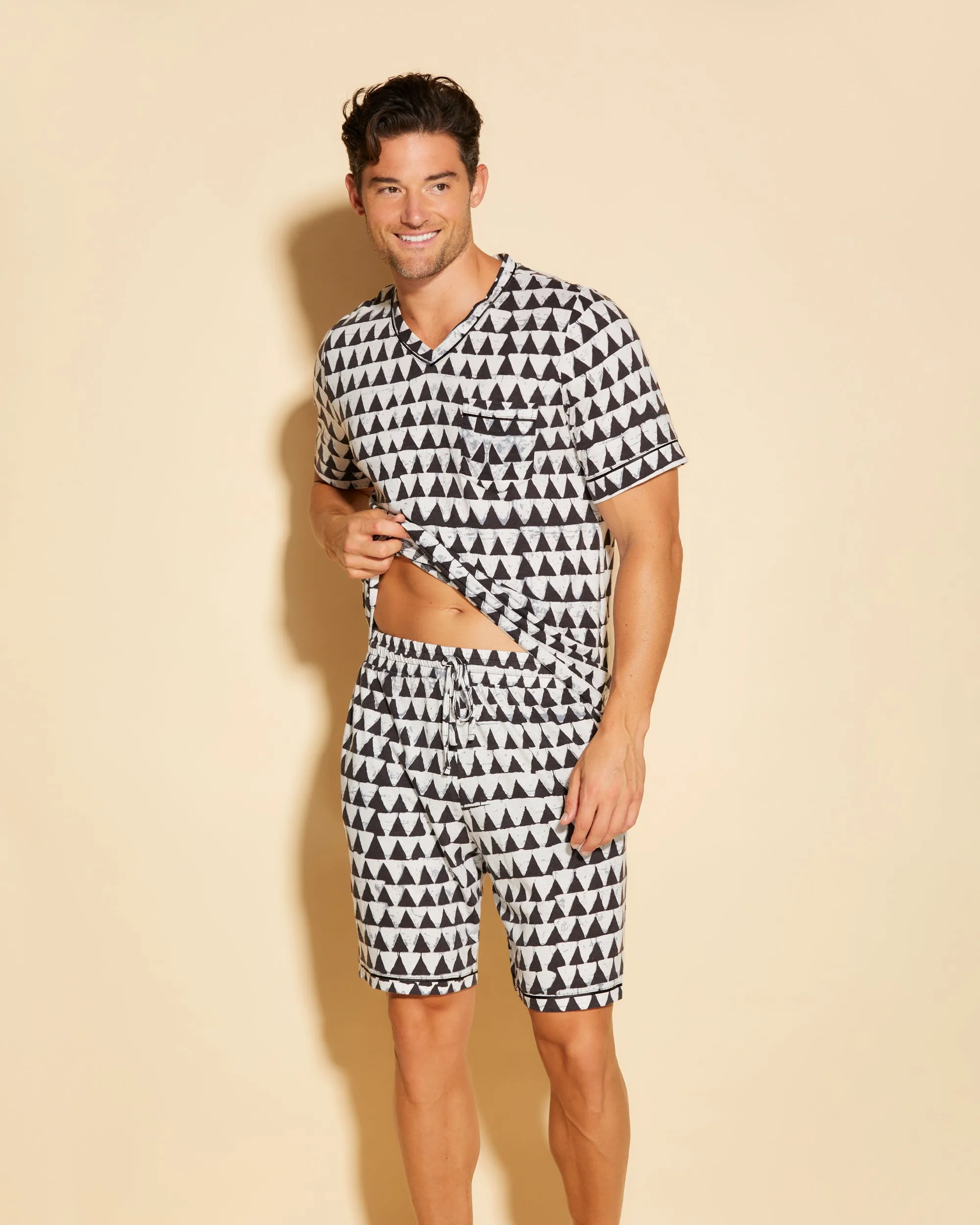 Conjunto De Pijama Para Hombre Con Camisa De Manga Corta Y Pantalones Cortos