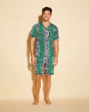 Conjunto De Pijama Para Hombre Con Camisa De Manga Corta Y Pantalones Cortos
