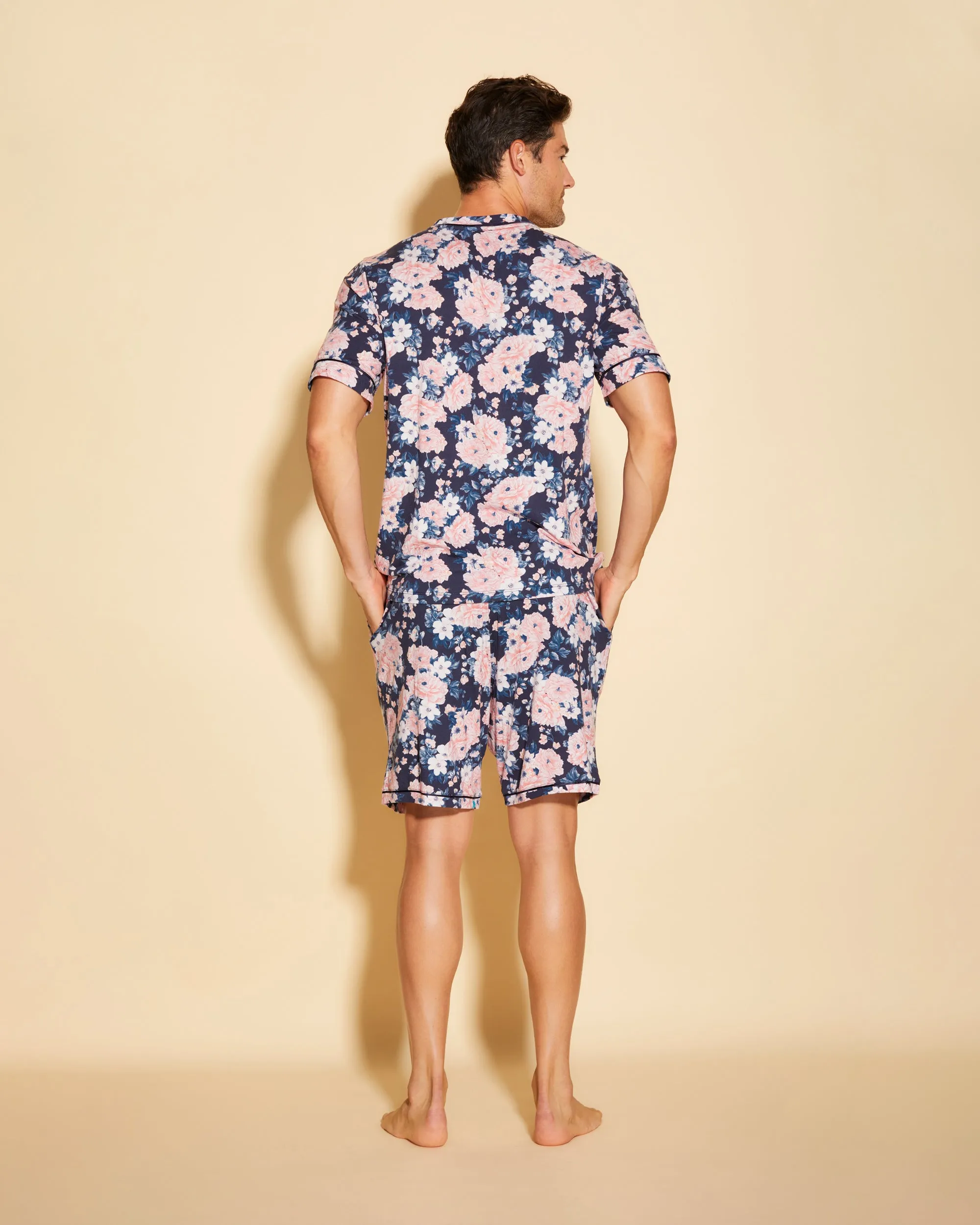 Conjunto De Pijama Para Hombre Con Camisa De Manga Corta Y Pantalones Cortos