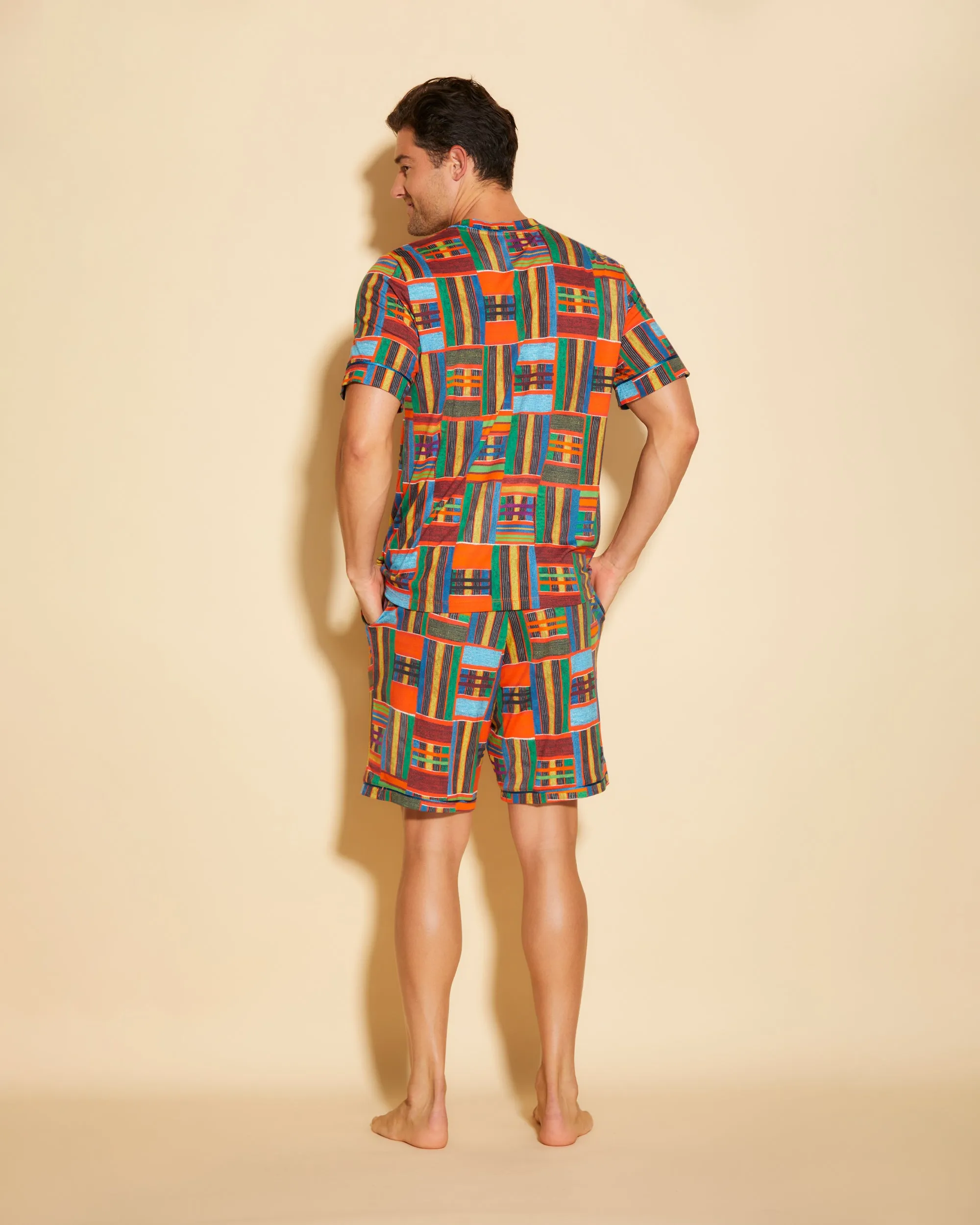 Conjunto De Pijama Para Hombre Con Camisa De Manga Corta Y Pantalones Cortos