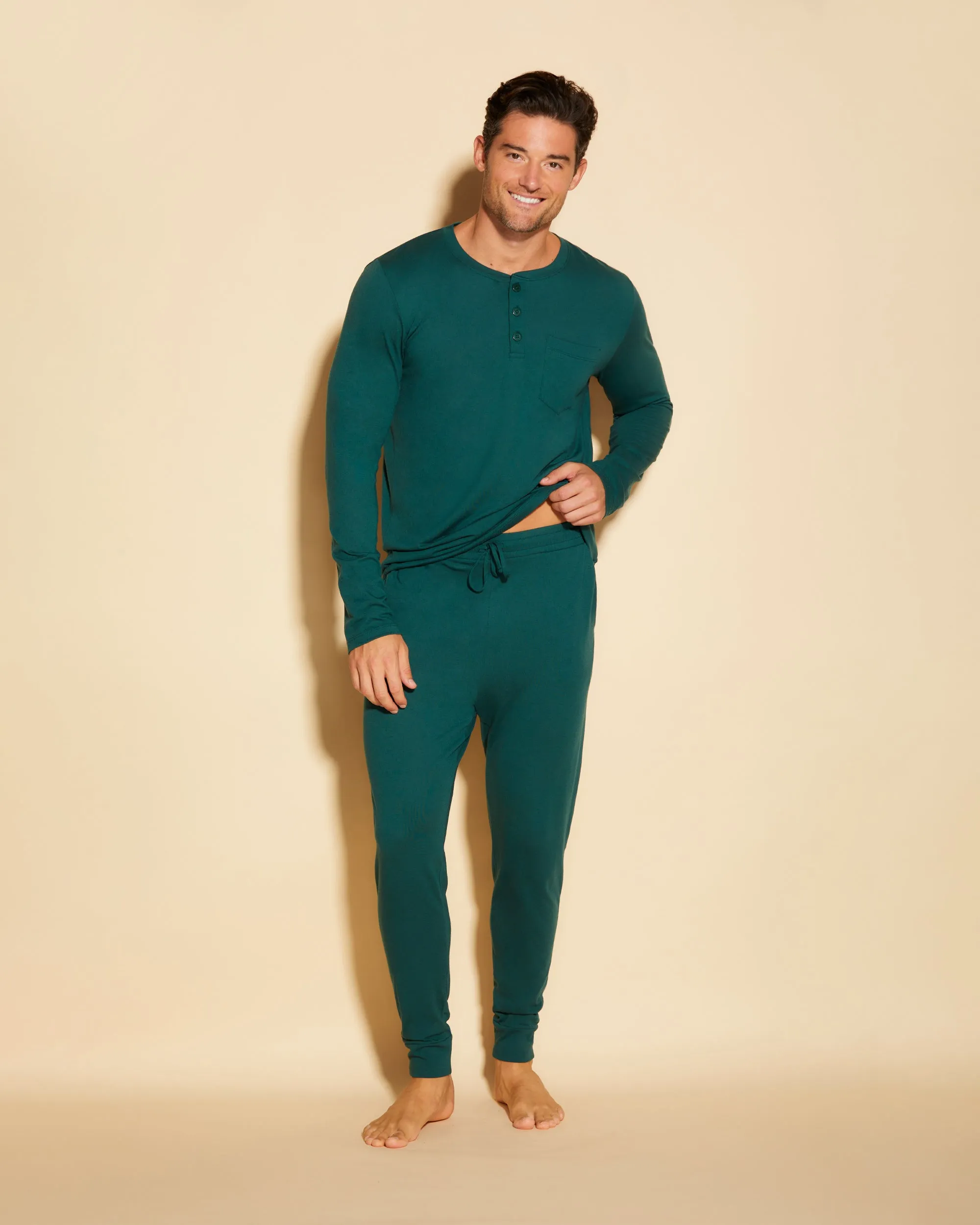 Conjunto De Pijama Para Hombre Con Camiseta Henley Y Pantalones Joggers