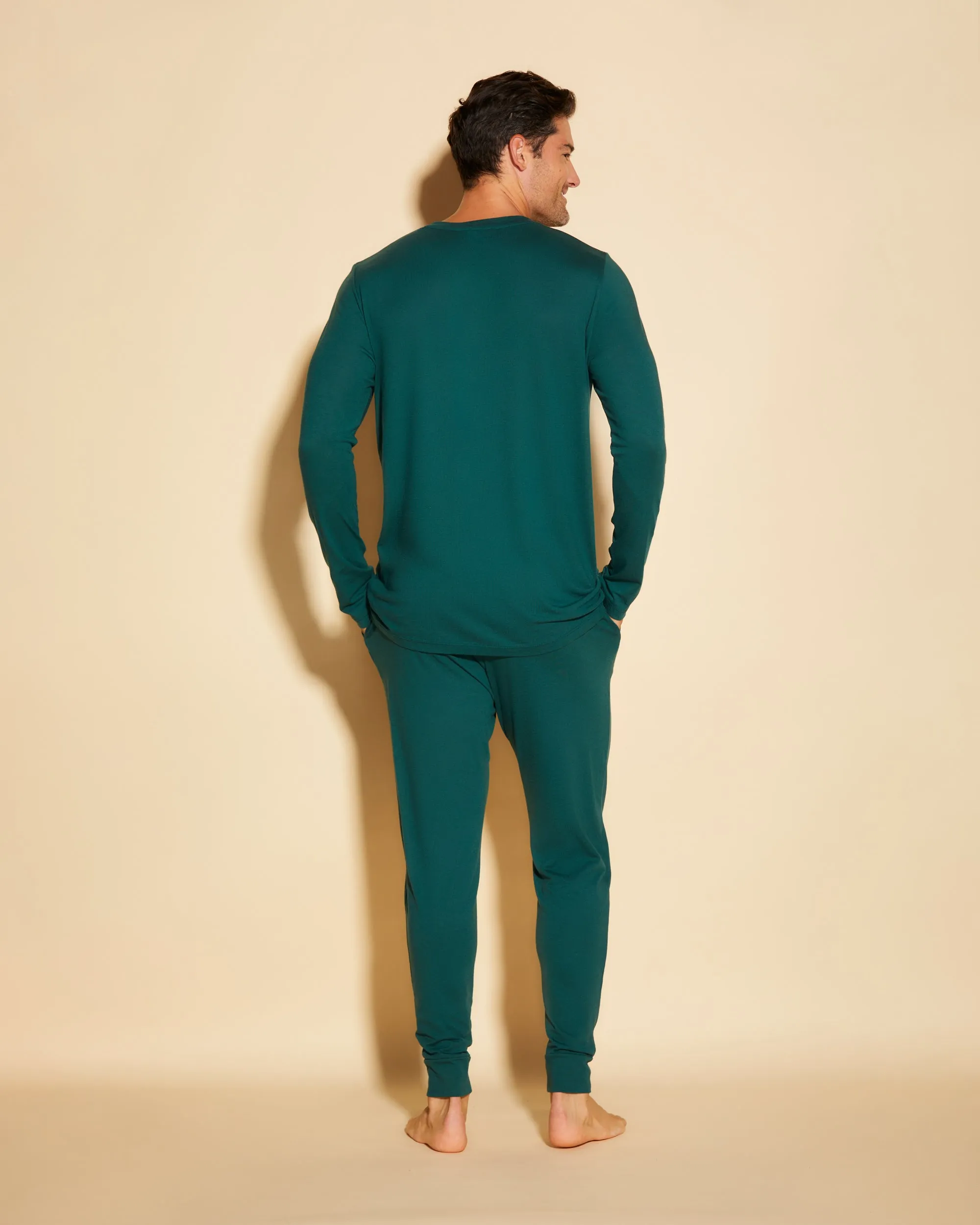 Conjunto De Pijama Para Hombre Con Camiseta Henley Y Pantalones Joggers