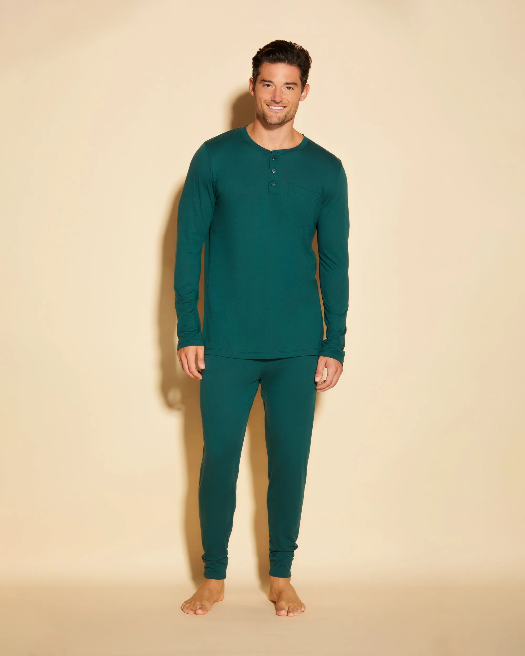 Conjunto De Pijama Para Hombre Con Camiseta Henley Y Pantalones Joggers