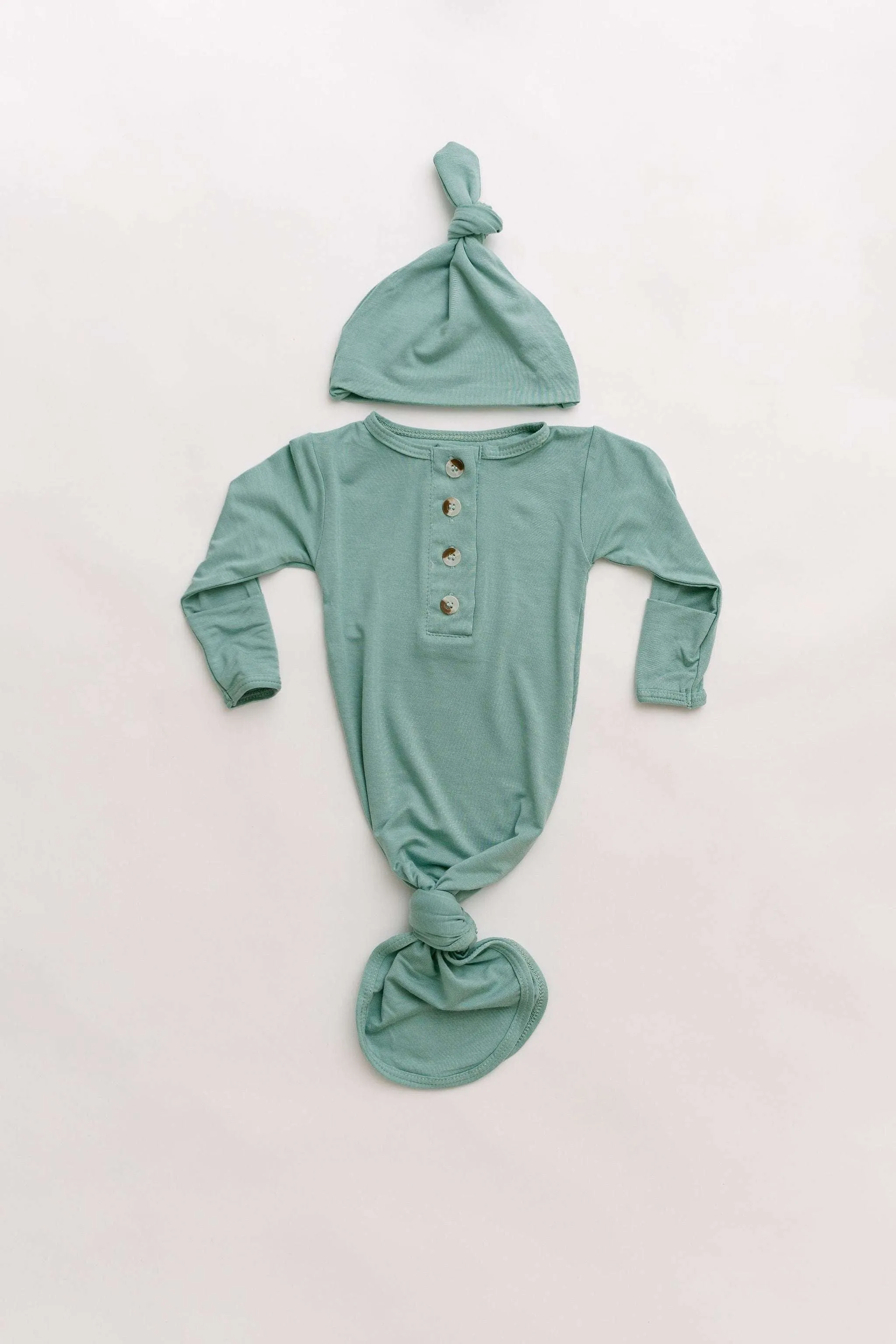 Emerson Knotted Baby Gown & Hat Set |  Mint