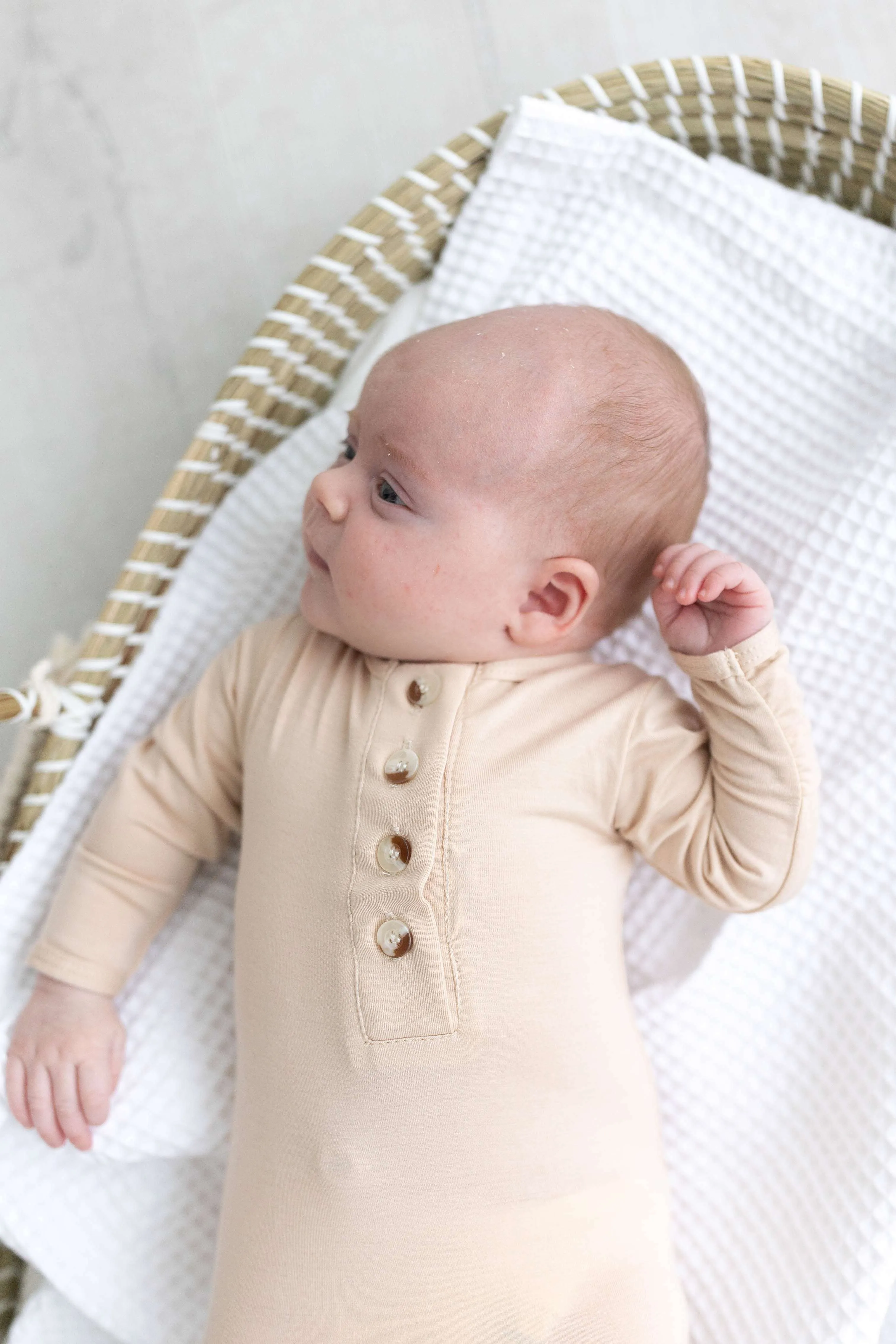 Emerson Knotted Baby Gown Set |Sand