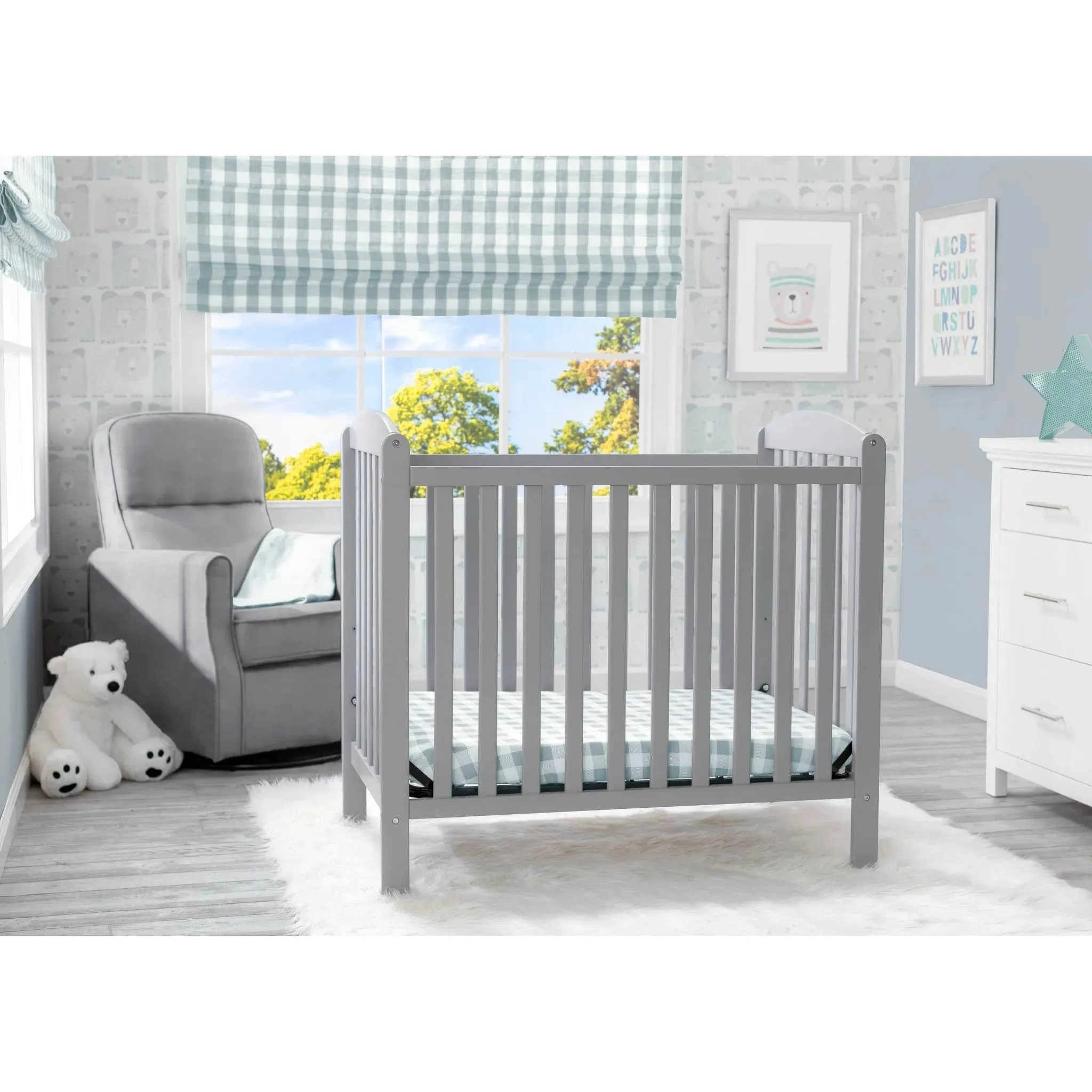 Emery Mini Convertible Baby Crib with Mattress - Gray