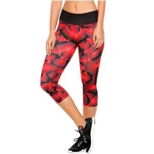 Flexmee 944212 Red Fractals Capri Activewear Workout Pants Trousers
