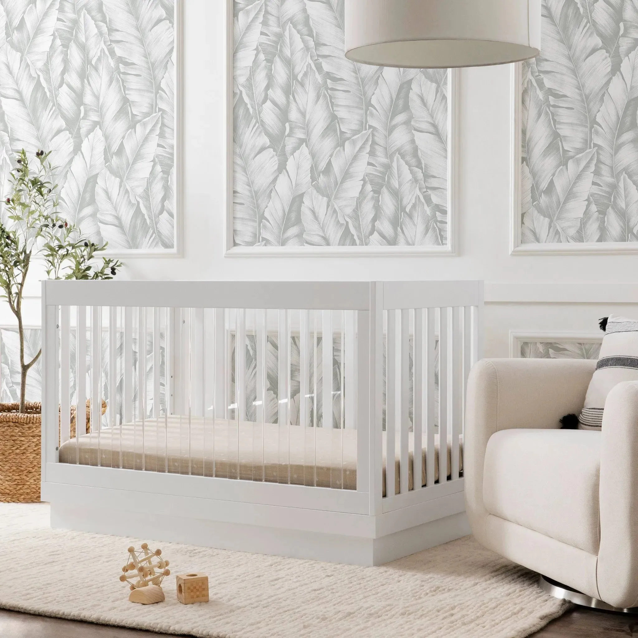 (Floor Model) Harlow 3-in-1 Convertible Crib with Toddler Rail - White and Acrylic