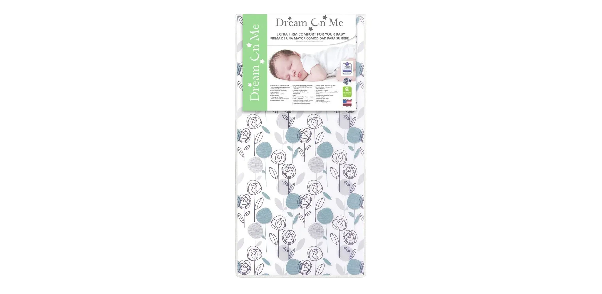 Floral Dreams Firm Fiber Standard Baby Crib Mattress in Teal,