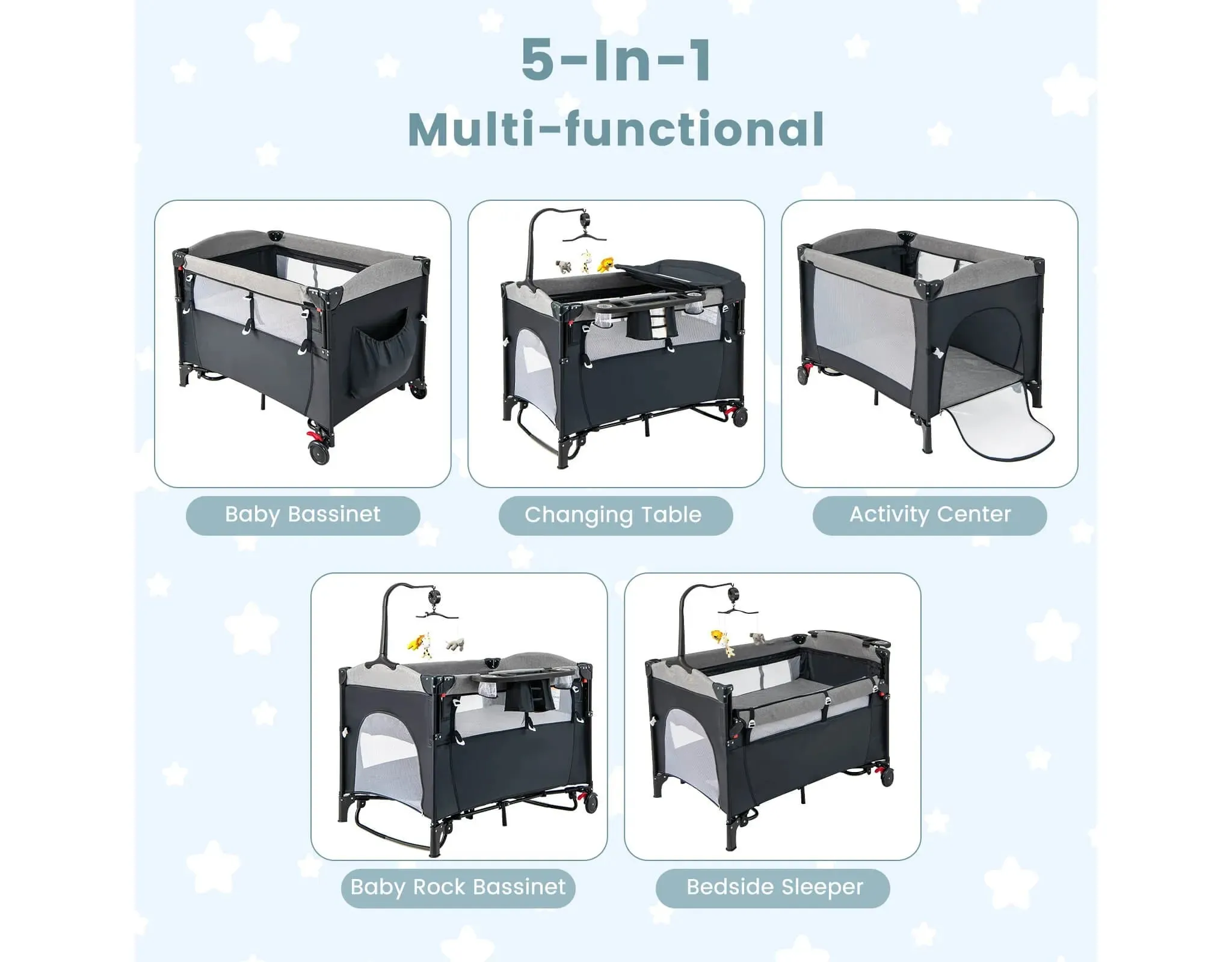 Infans 5-in-1 Convertible Baby Crib with Changing Table