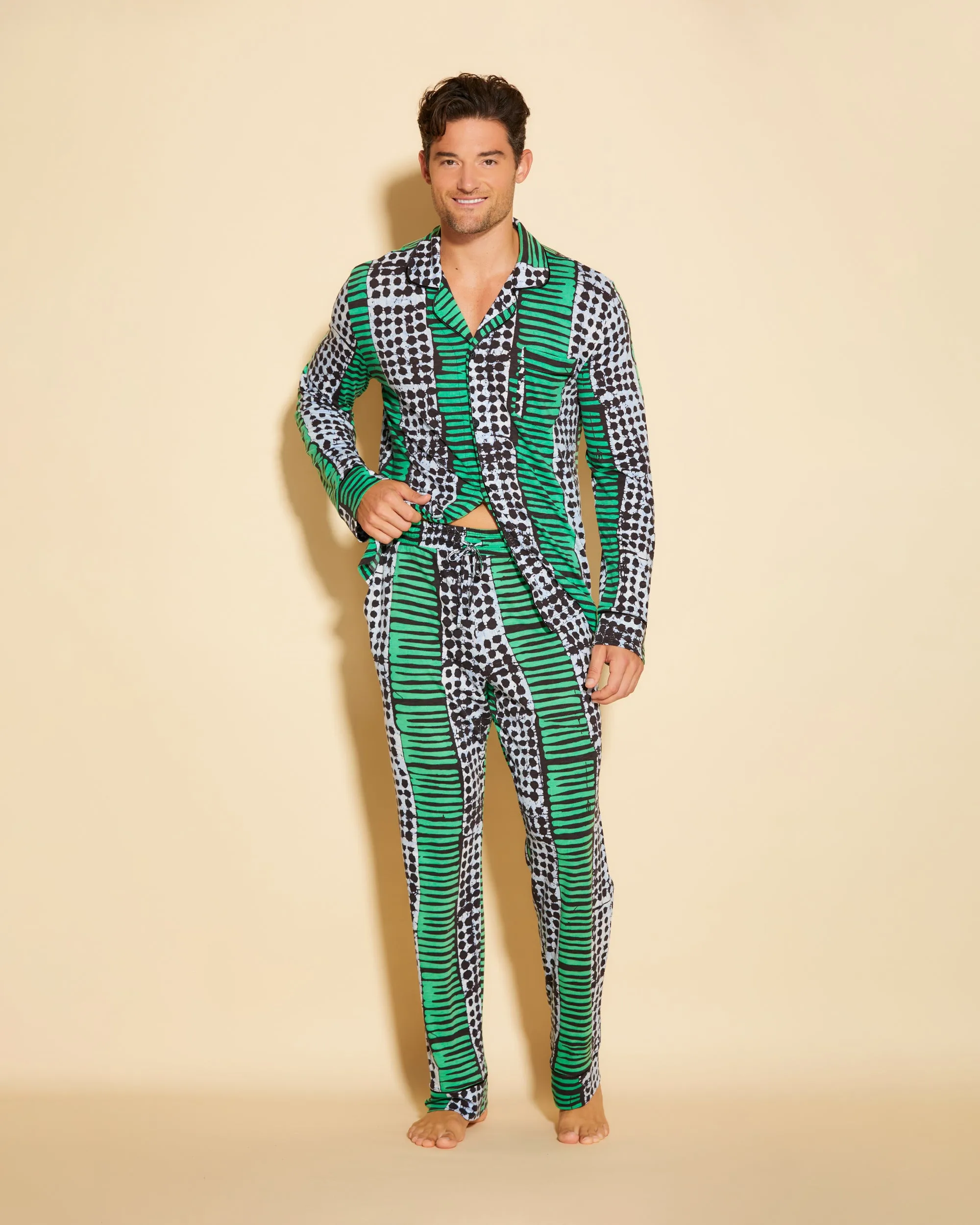 Klassisches Langärmeliges Top & Hose Pyjama-Set Für Männer