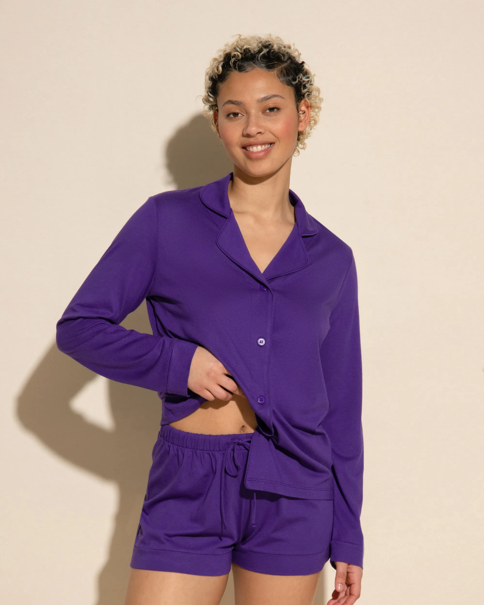 Langärmeliges Top & Boxer Pyjama-Set