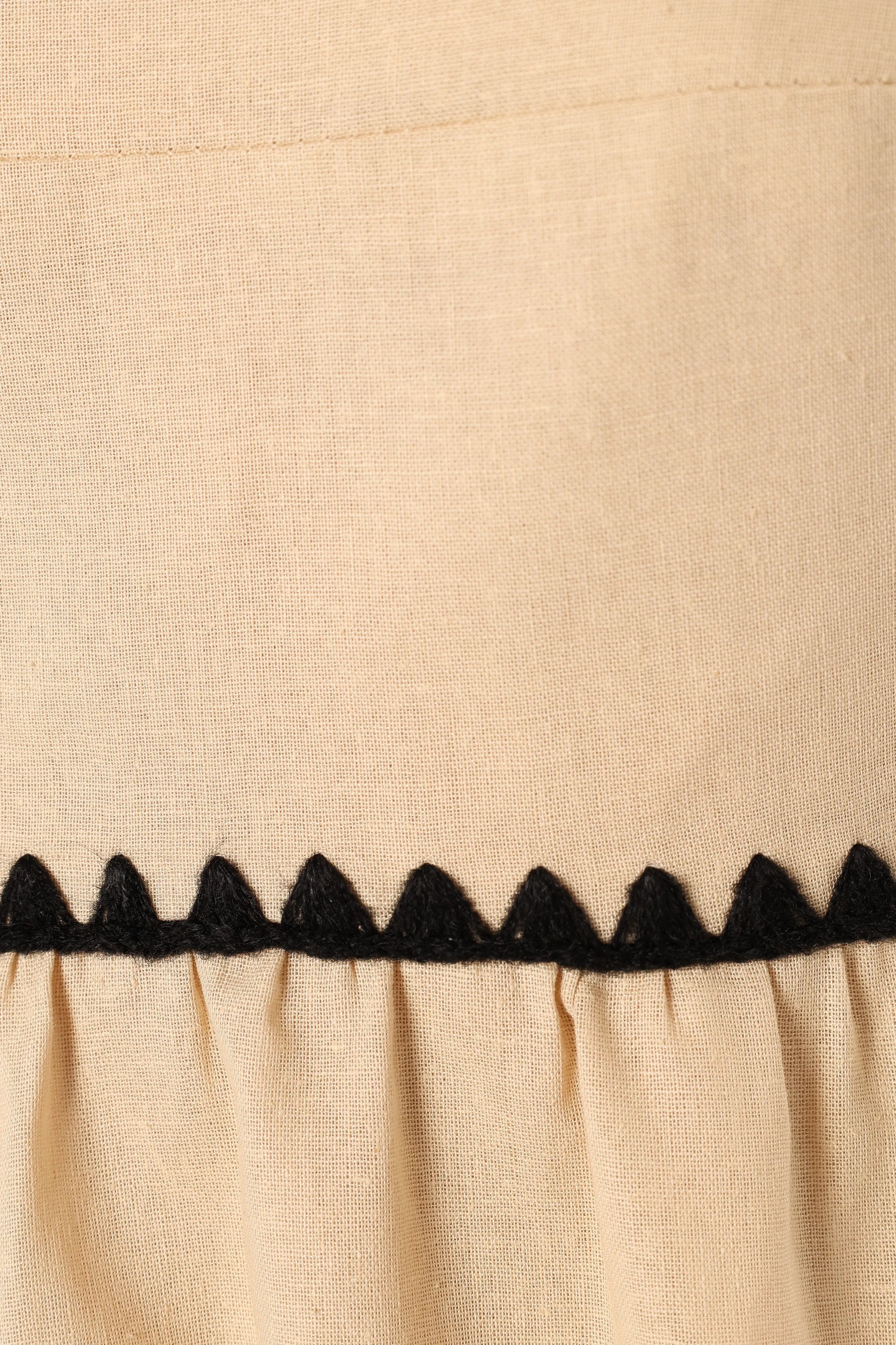 Lino Contrast Trim Midi Dress - Cream Black