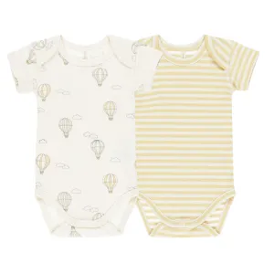 Short Sleeve Bodysuit - 2 Pack - Hot Air Balloons / Yellow Stripe