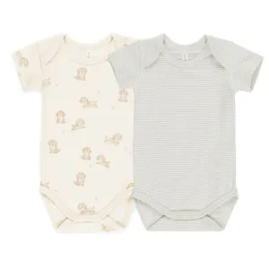 Short Sleeve Bodysuit - 2 Pack - Puppies / Sky Micro Stripe