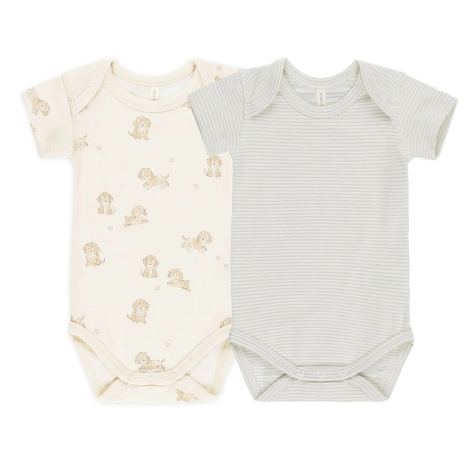 Short Sleeve Bodysuit - 2 Pack - Puppies / Sky Micro Stripe