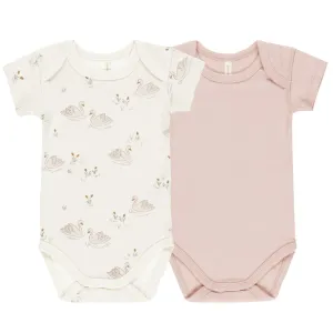 Short Sleeve Bodysuit - 2 Pack - Swans / Bubblegum