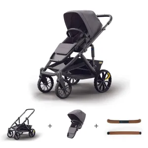 Veer Switch&Roll Leather Kit Luxe Bundle - &Roll Stroller Frame / Switchback Seat Luxe / Genuine Napa Leather Grips for Handle and Armbar - Saddle