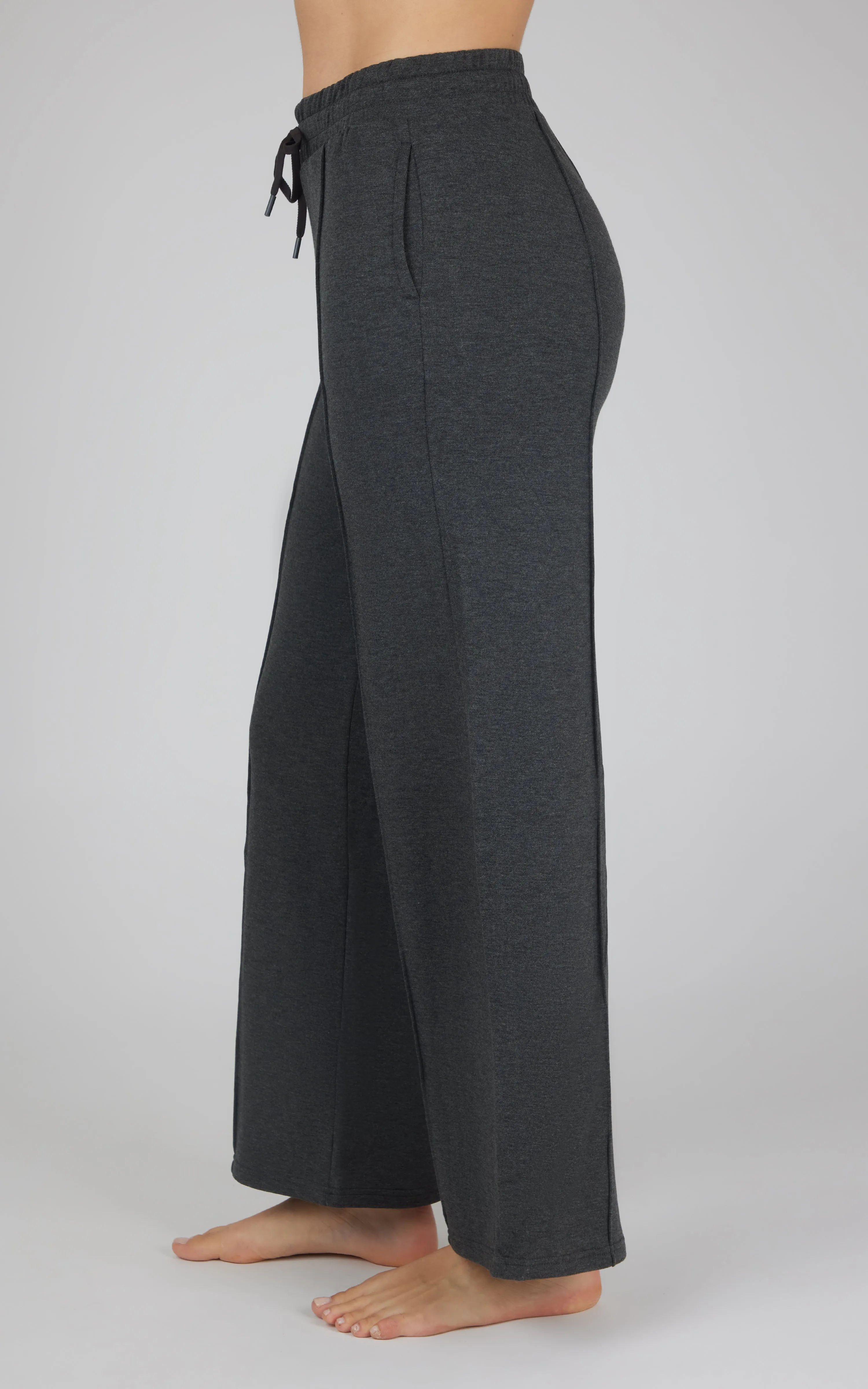 Velocity Brushed Terry Pintuck Seam Relaxed Wide Leg Pants