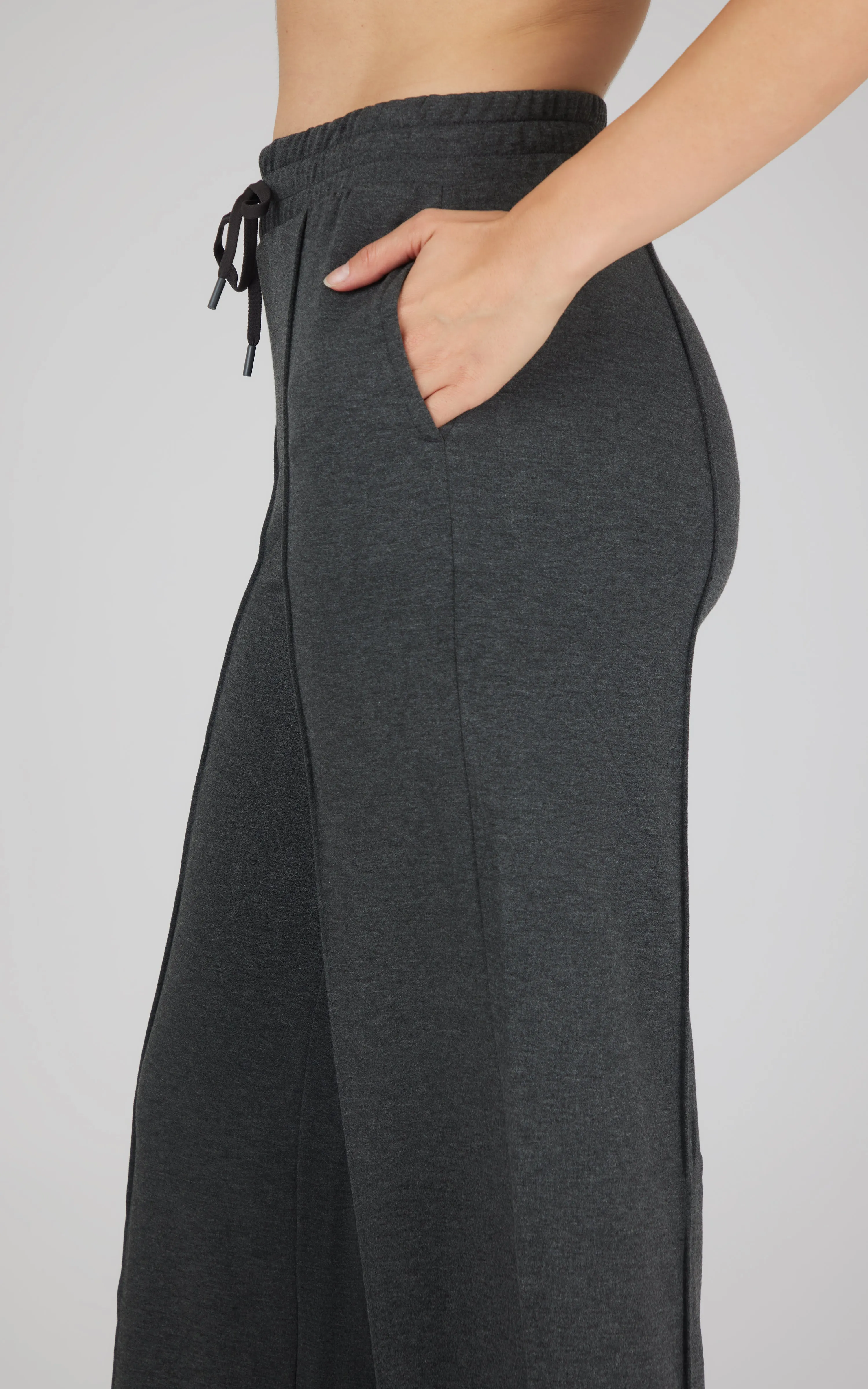 Velocity Brushed Terry Pintuck Seam Relaxed Wide Leg Pants