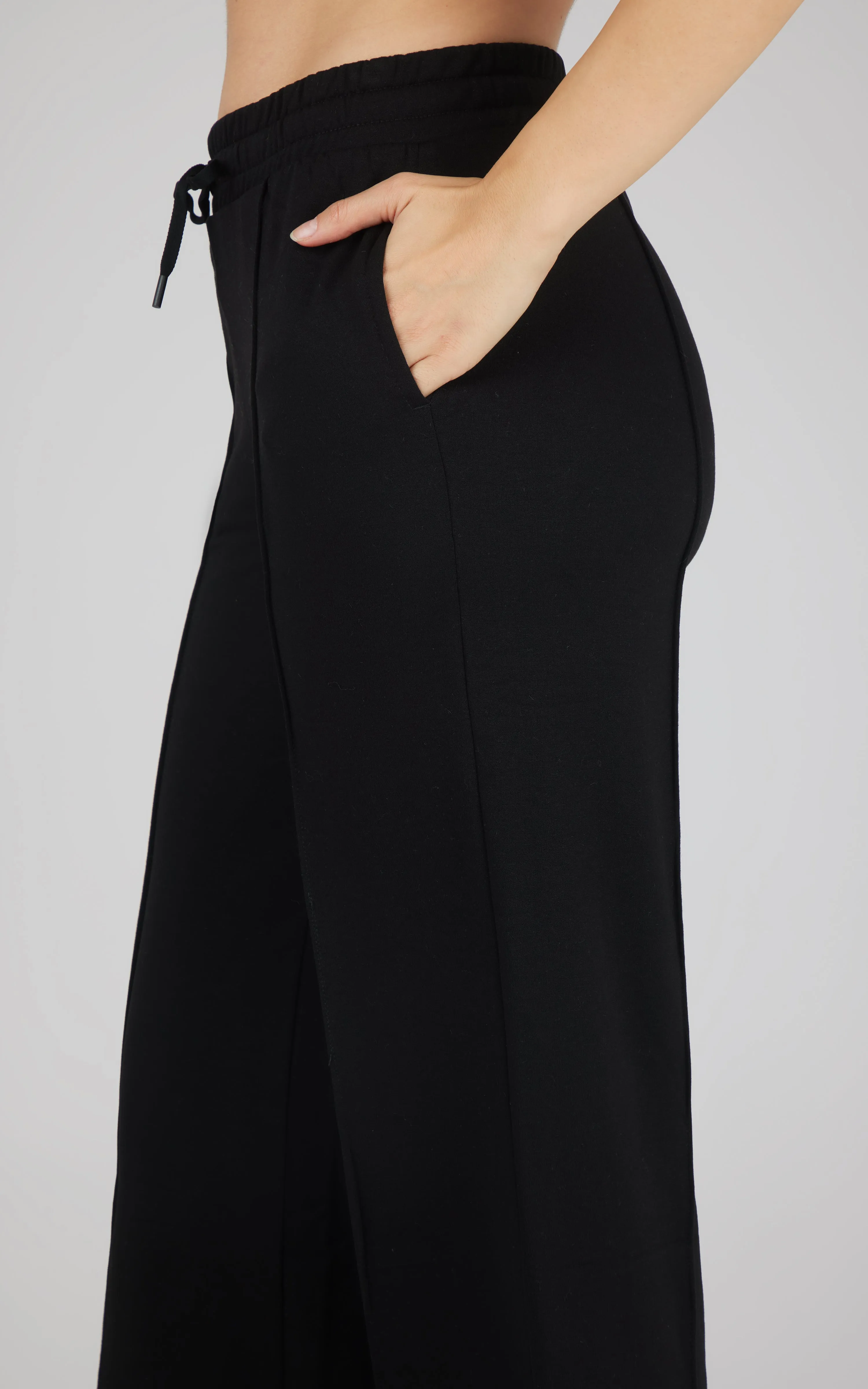 Velocity Brushed Terry Pintuck Seam Relaxed Wide Leg Pants