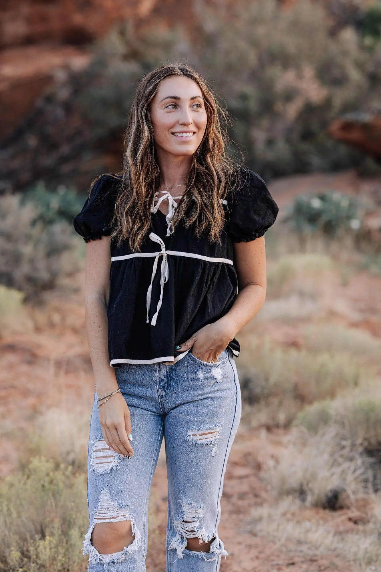 Winny Tie Top in Black