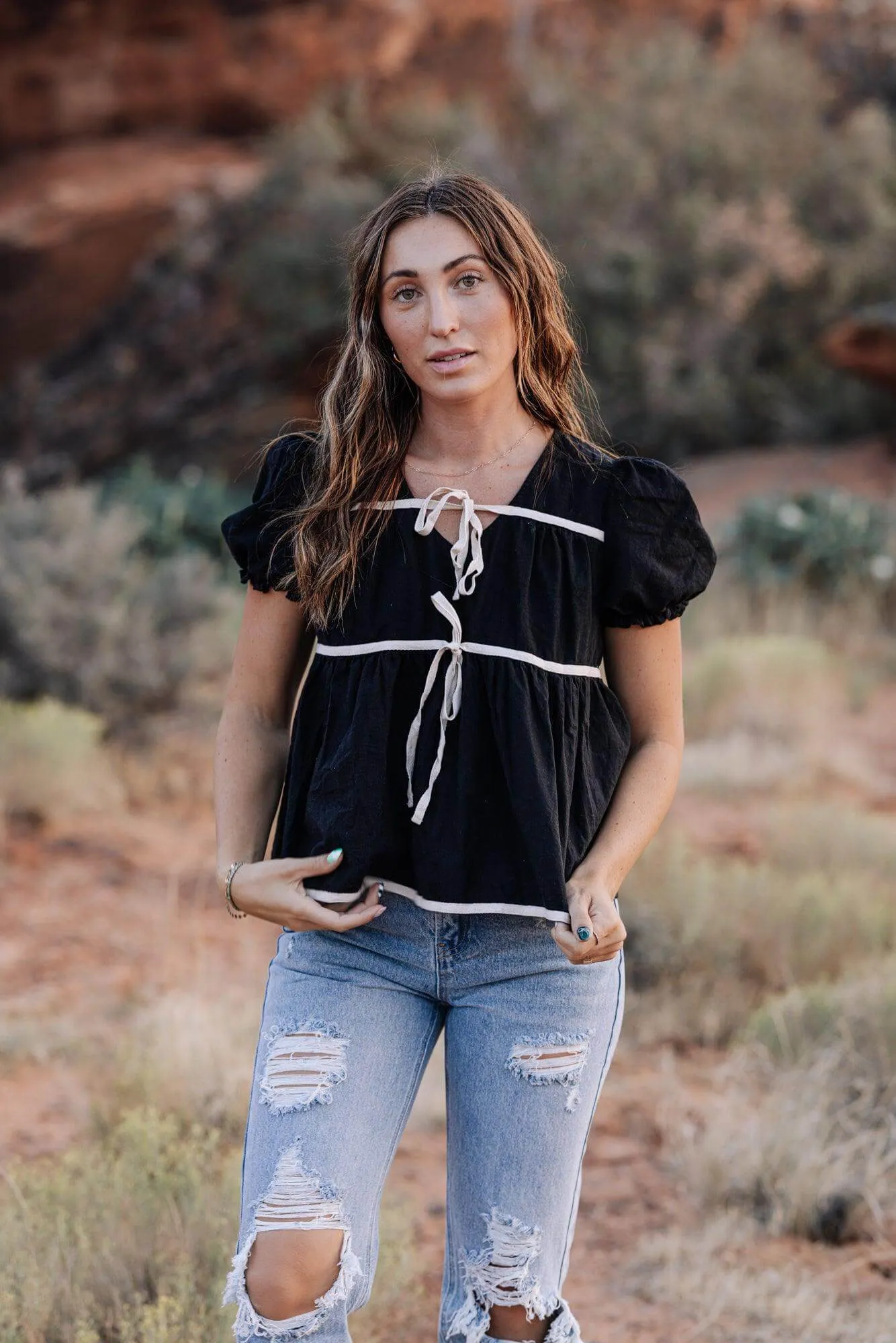 Winny Tie Top in Black